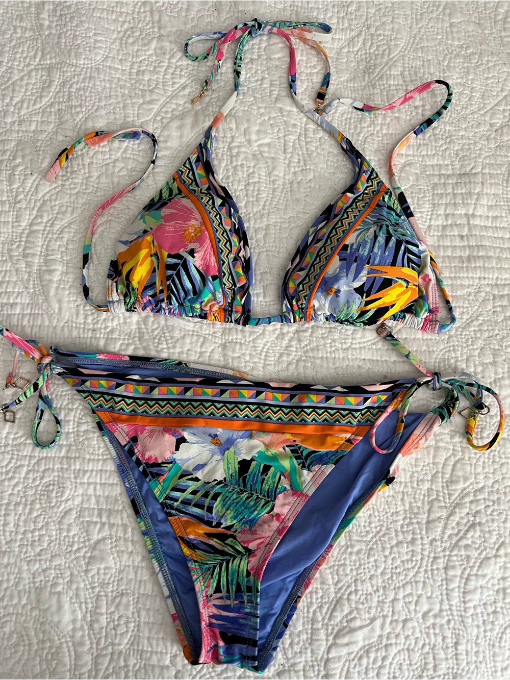 La Blanca Tropical Floral Blue Multi-Color String Bikini